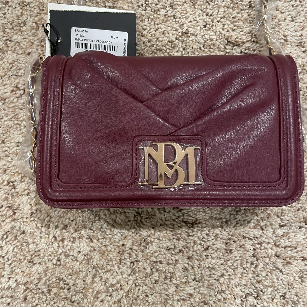 NWT BADGLEY MISCHKA Pleated Wine Colored Crossbody Bag